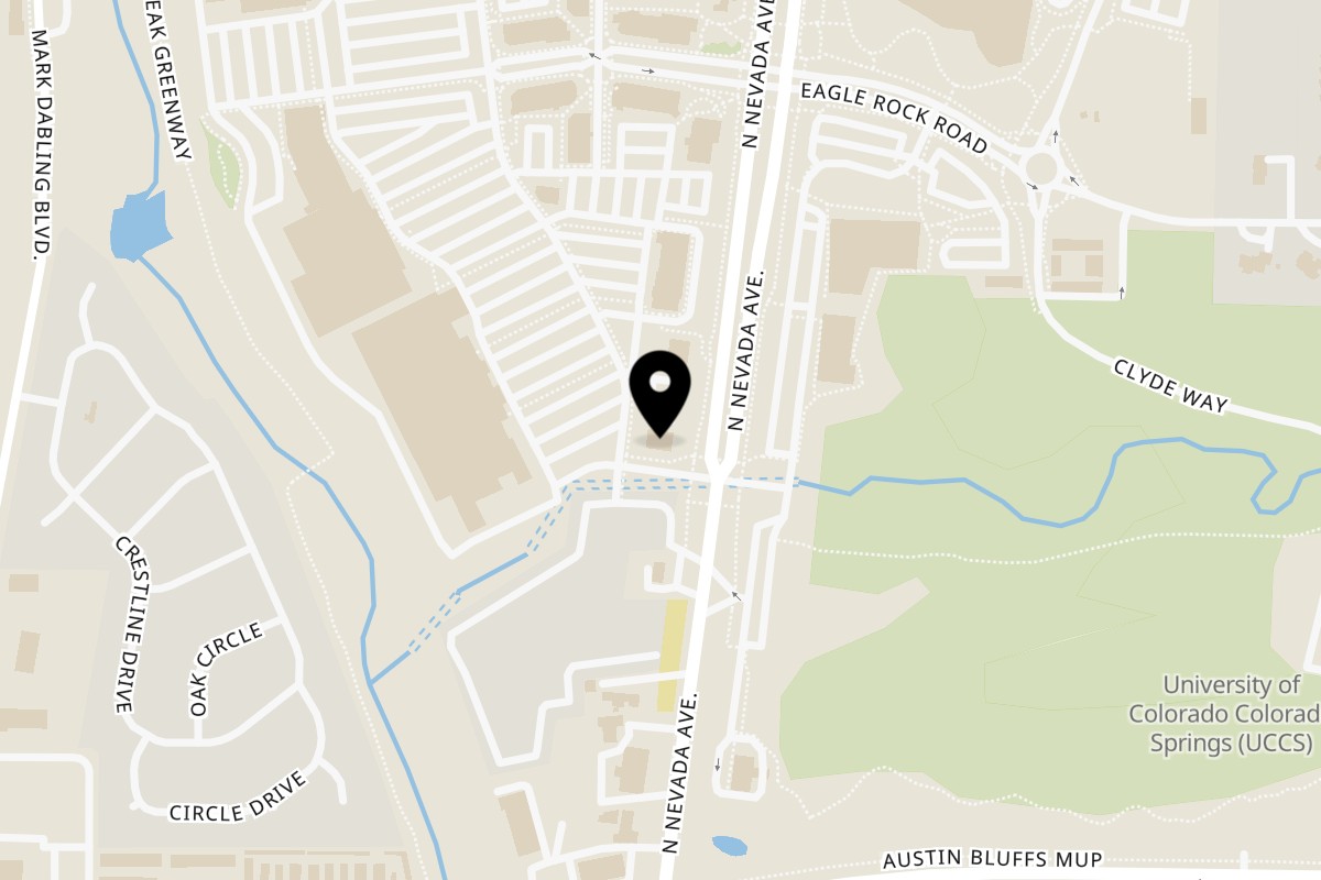 Map showing the location of Awi Sushi on 5070 N Nevada Ave Unit 110 in Colorado Springs